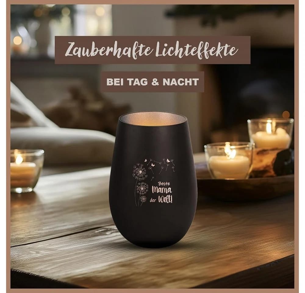 Personalisiertes Porzellan-Windlicht 'Beste Mama der Welt' Lasergravur - Bild 3