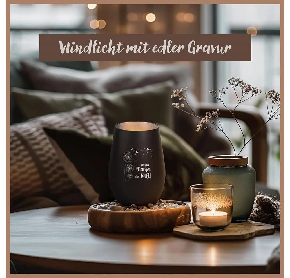 Personalisiertes Porzellan-Windlicht 'Beste Mama der Welt' Lasergravur - Bild 4