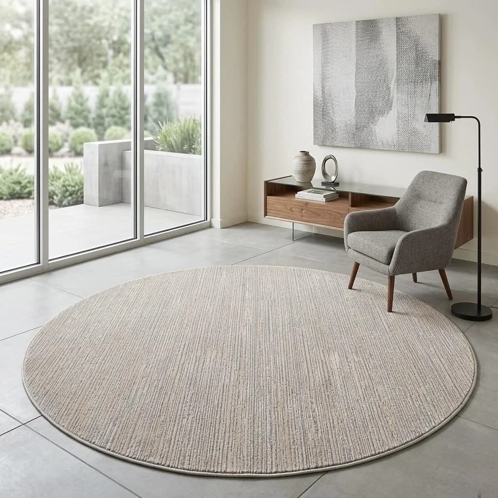 Teppich SEHRAZAT LIMA Rund Hellgrau Beige Kurzflor