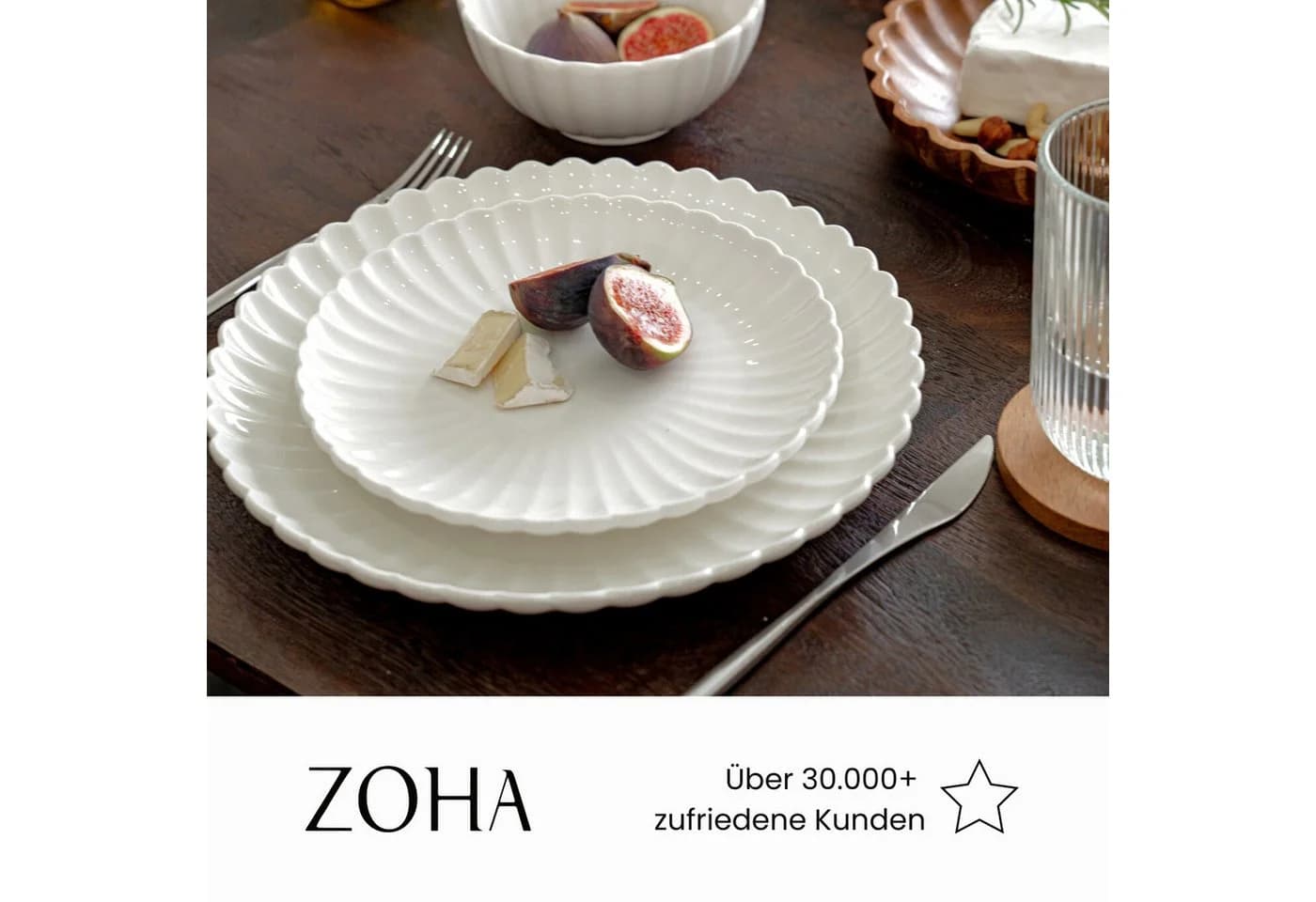 Zoha Teller-Set Lotus 24-tlg. Porzellan Weiß 3D-Wellenstruktur - Bild 3