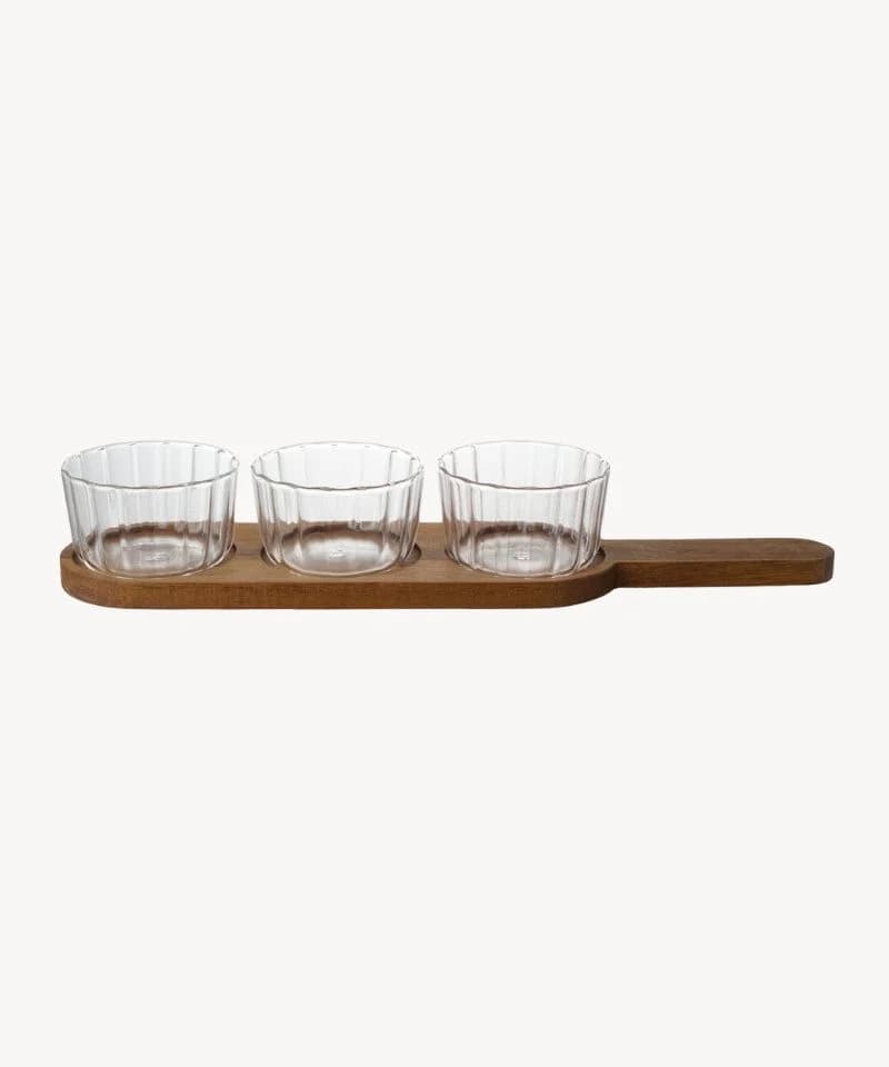 Zoha Servierplatte Akazienholz mit 3 Glasbehältern 4-tlg.