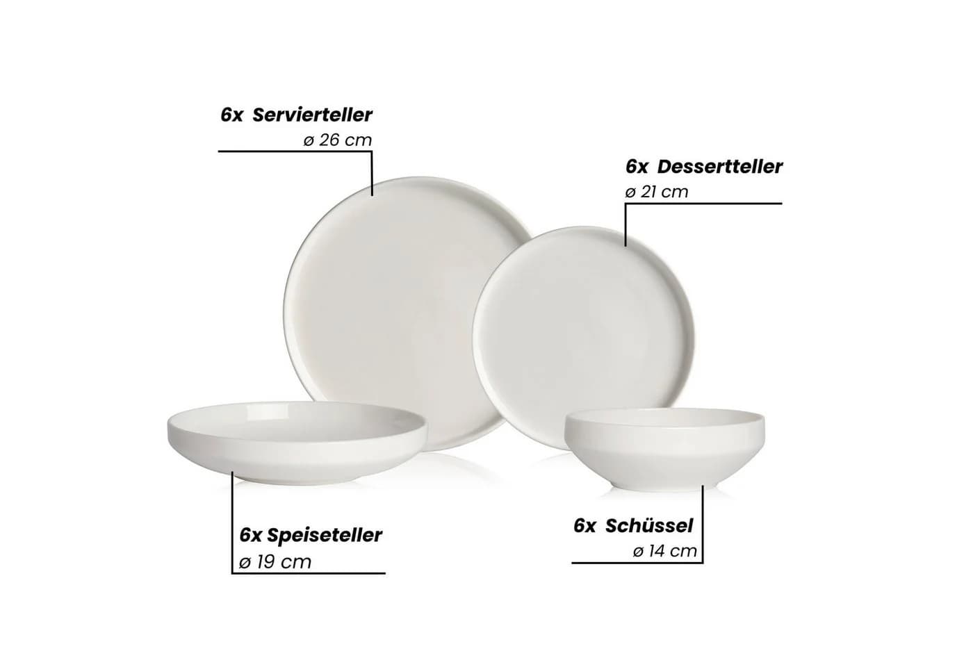 Zoha Geschirr-Set Pure Teller Set aus Porzellan in weiß (48-tlg) - Bild 3