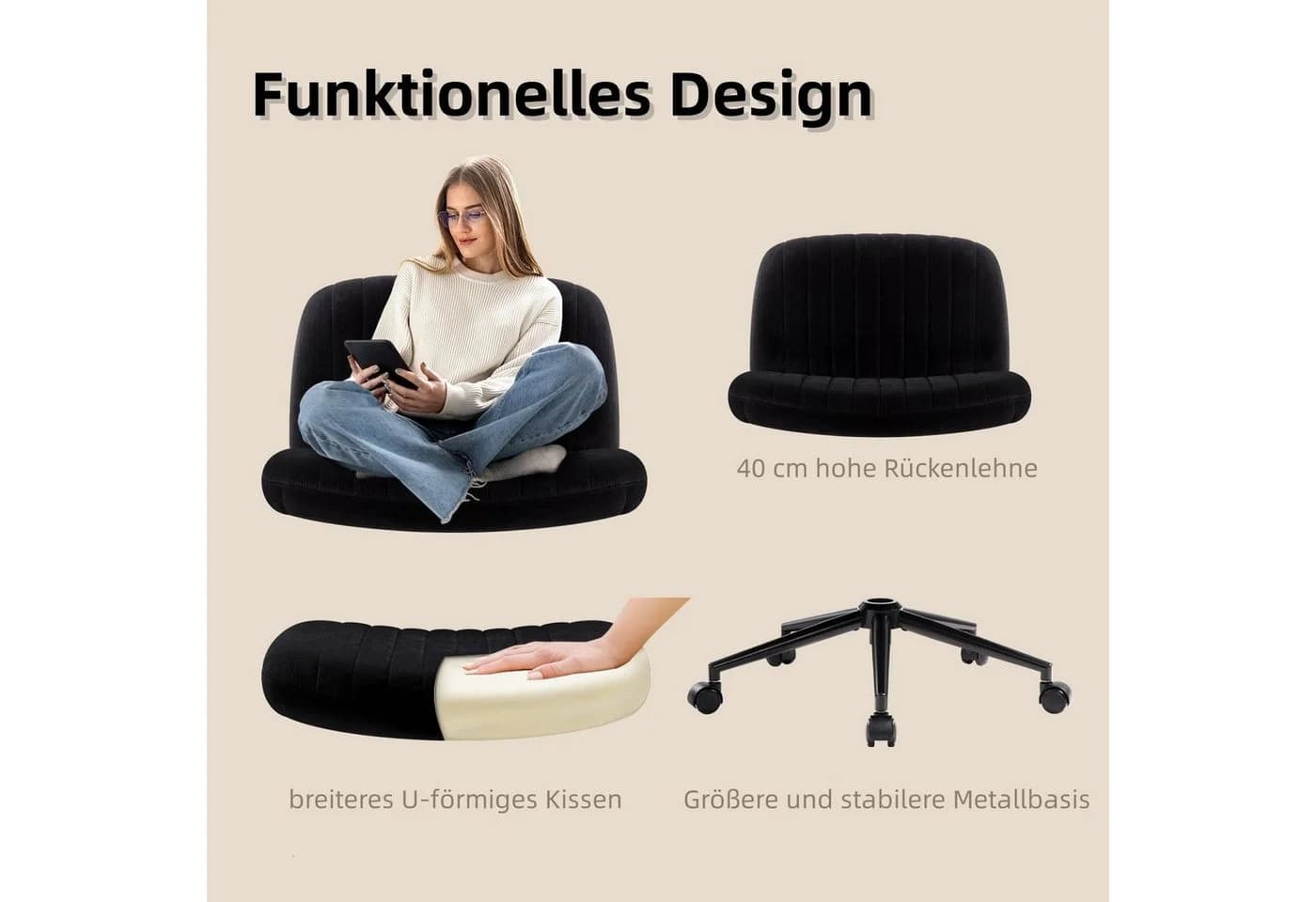 Intimate WM Heart Bürostuhl Schwarz Ohne Armlehnen Mit Rollen