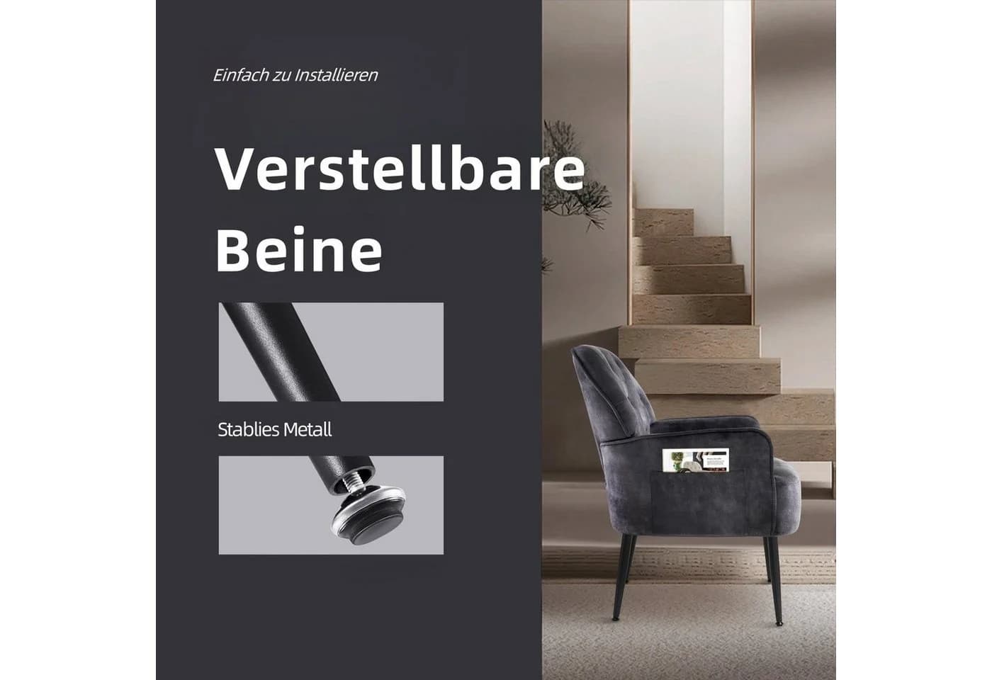 Intimate WM Heart Retro Sessel Grau Samt mit Metallbeinen