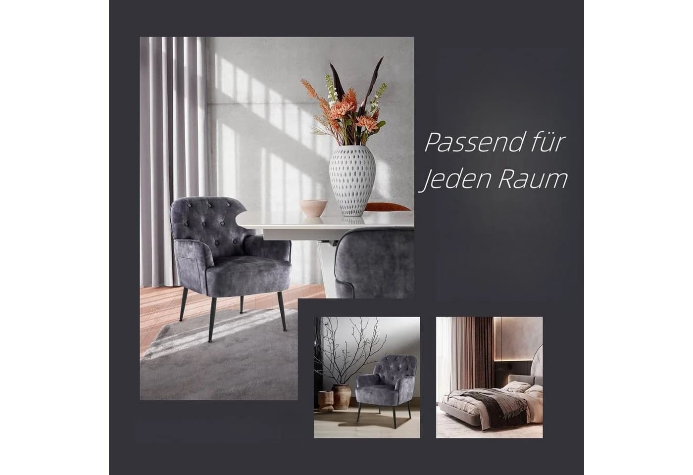 Intimate WM Heart Retro Sessel Grau Samt mit Metallbeinen - Bild 5