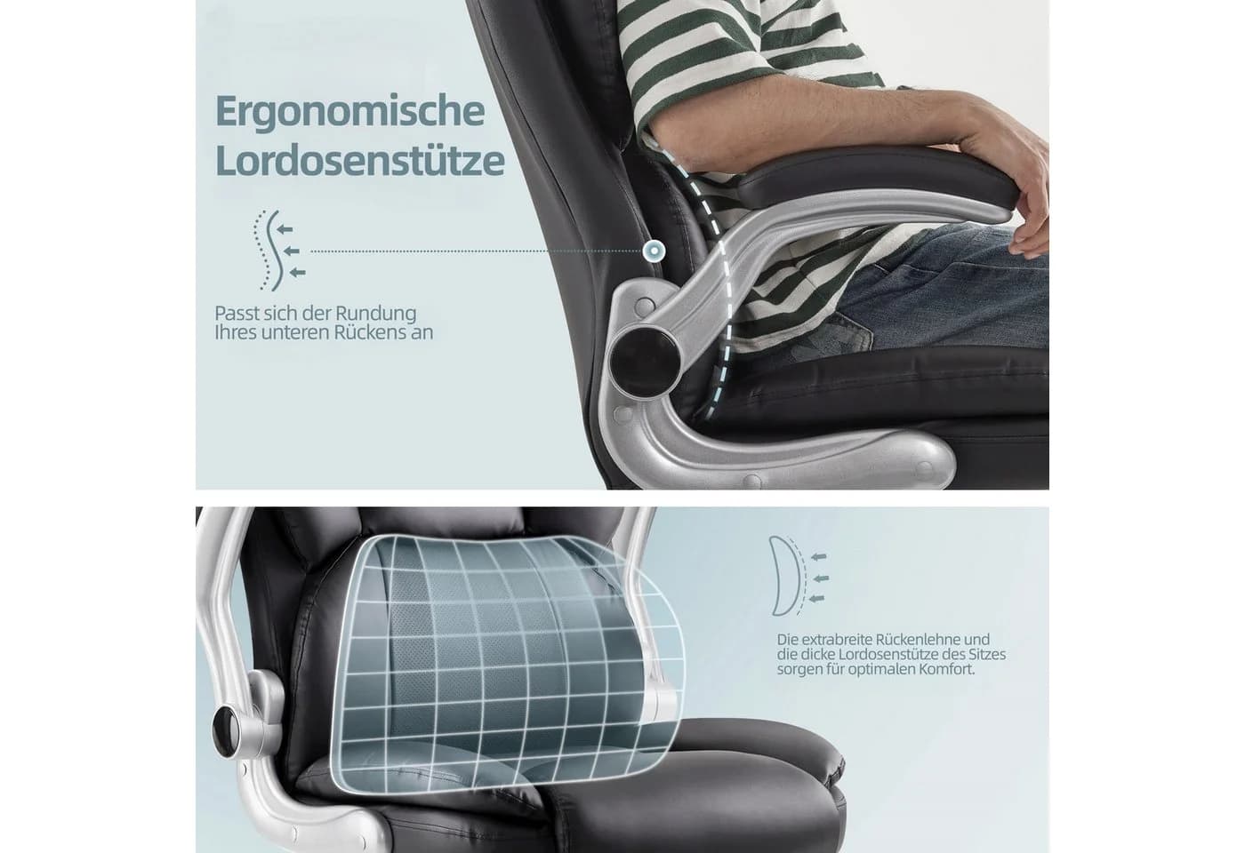 IWMH Chefsessel Ergonomischer Bürostuhl Schwarz PU-Leder Höhenverstellbar - Bild 3