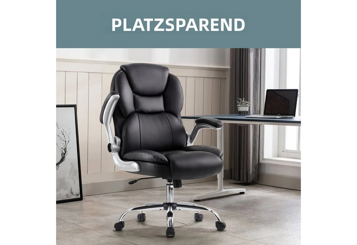 IWMH Chefsessel Ergonomischer Bürostuhl Schwarz PU-Leder Höhenverstellbar - Bild 5