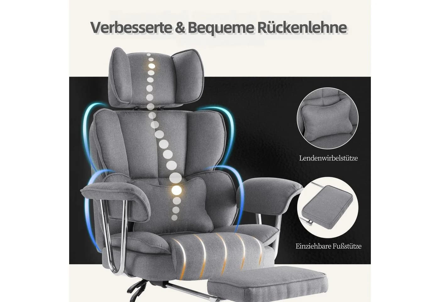 Intimate WM Heart Chefsessel Ergonomischer Bürostuhl Grau Stoff - Bild 4