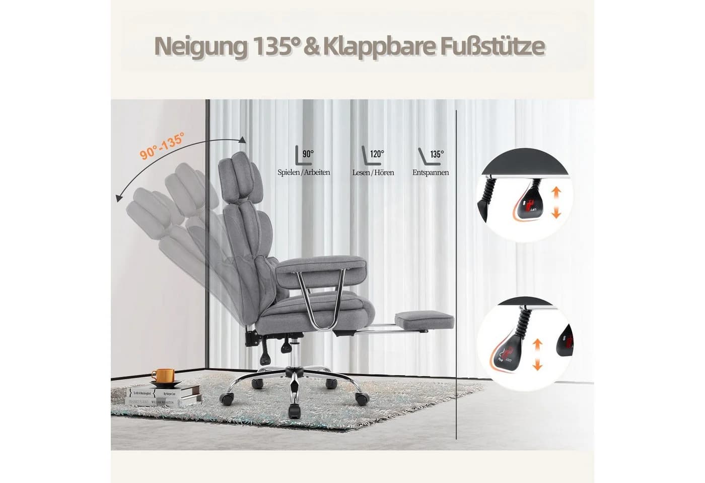 Intimate WM Heart Chefsessel Ergonomischer Bürostuhl Grau Stoff - Bild 5