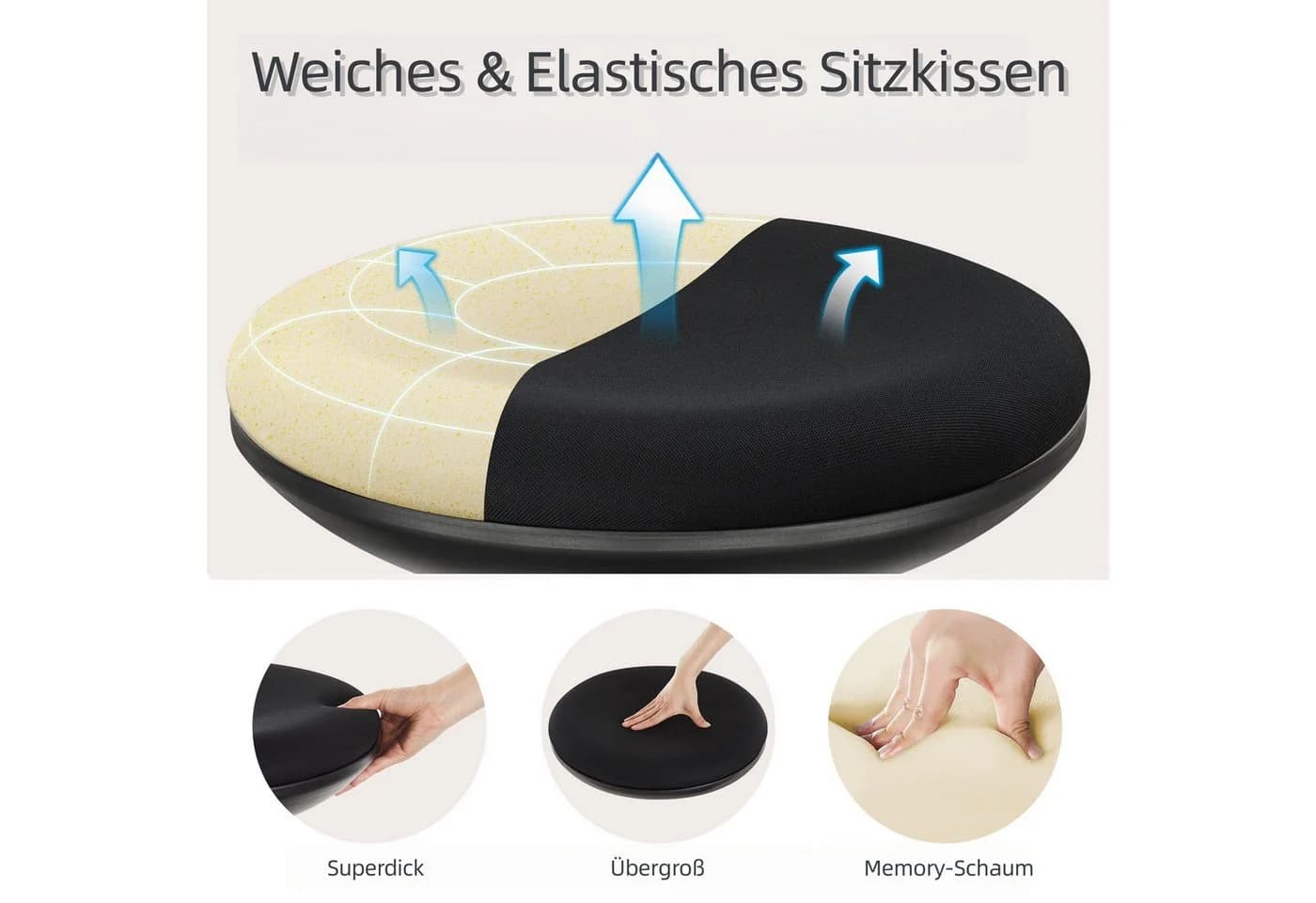 IWMH Drehhocker Höhenverstellbar Schwarz Stoff Metall