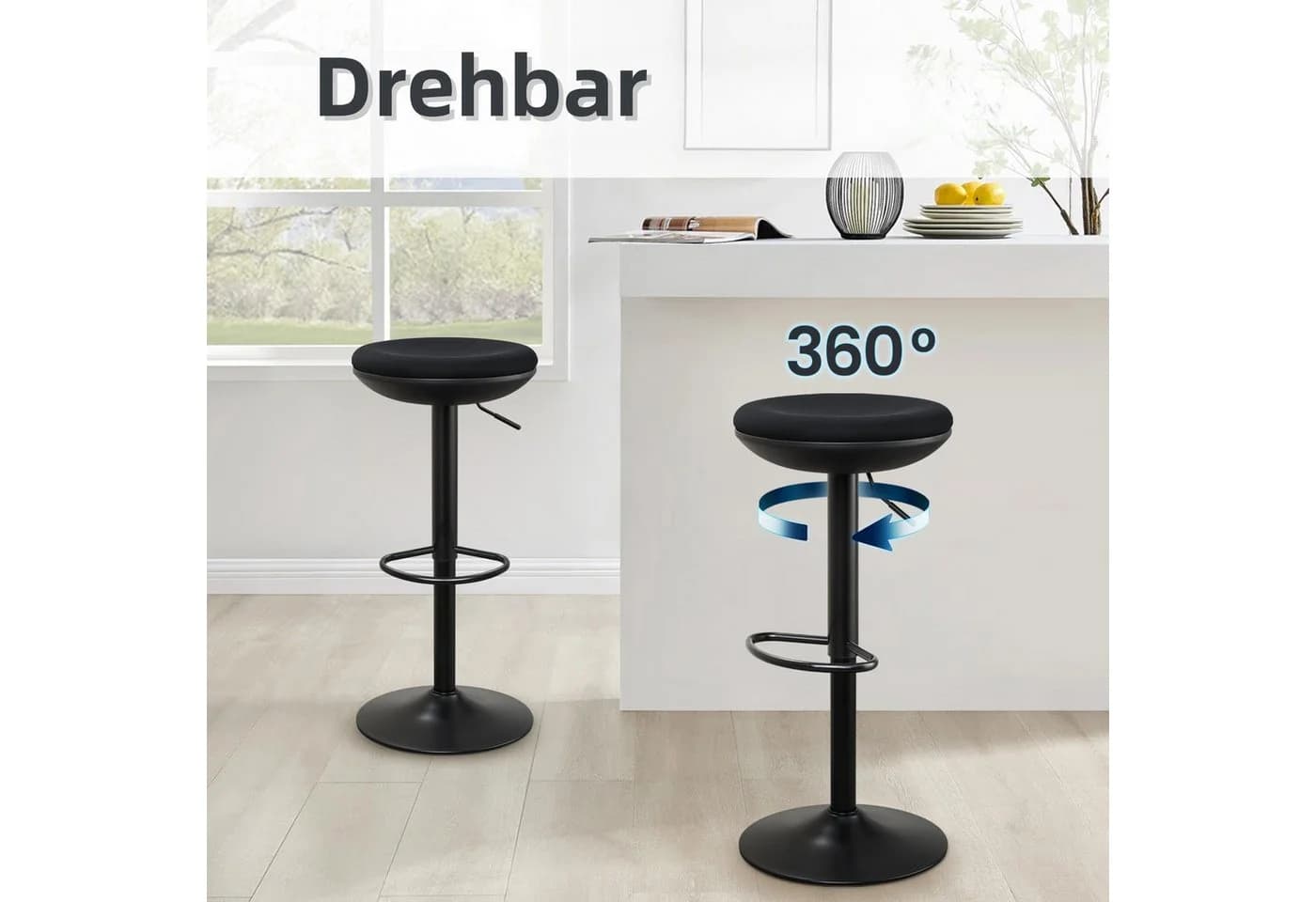 IWMH Drehhocker Höhenverstellbar Schwarz Stoff Metall - Bild 3