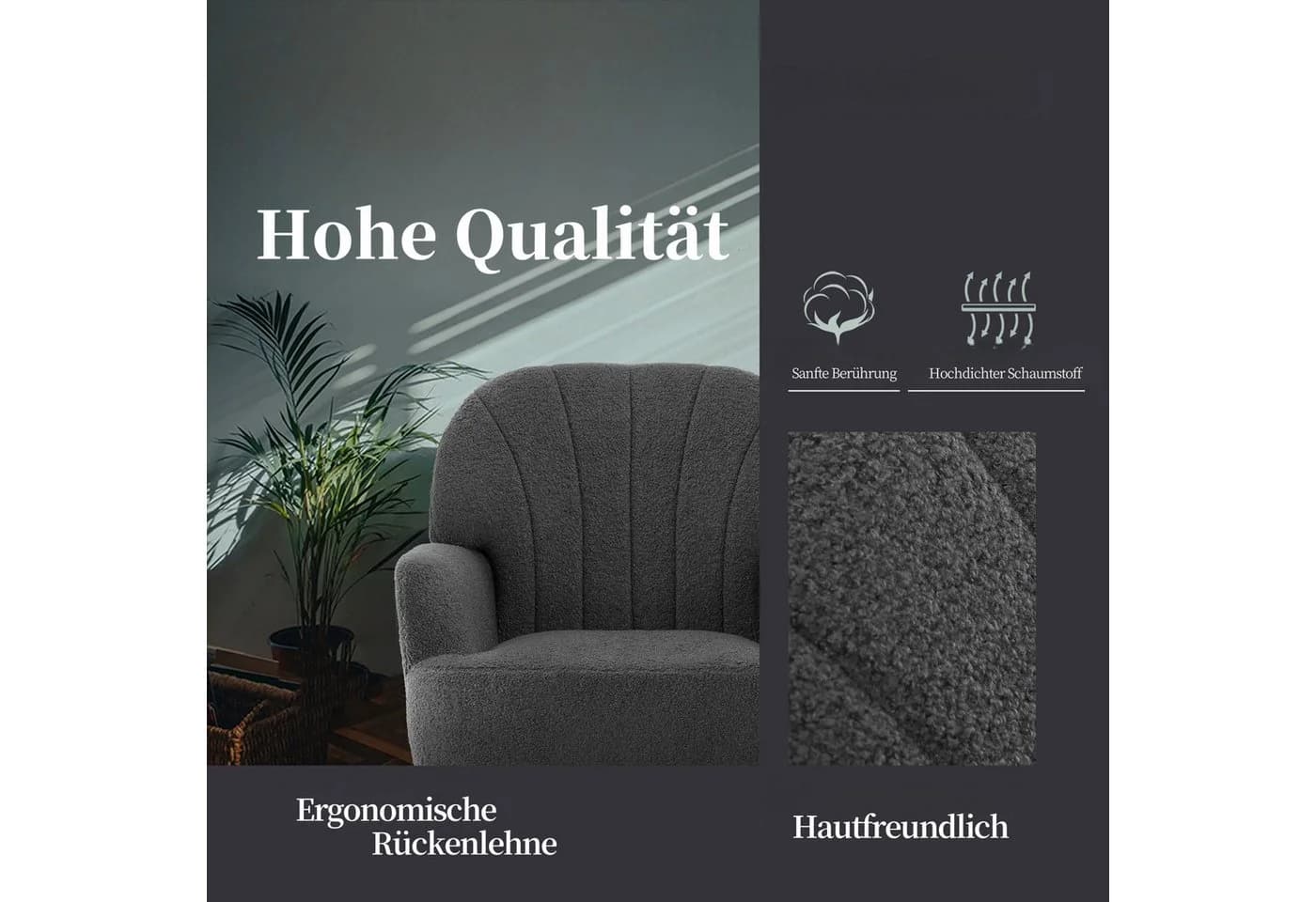 Intimate WM Heart Sessel Einzelsessel Retro Fernsehsessel mit Metallbeinen Teddystoff Loungesessel