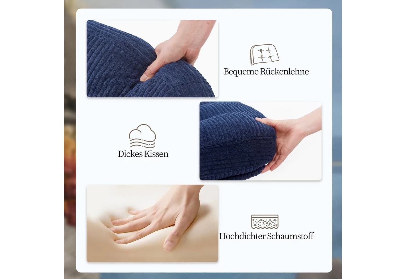 IWMH Bürostuhl Dick Ohne Rollen Cordstoff Drehstuhl Blau - Bild 3