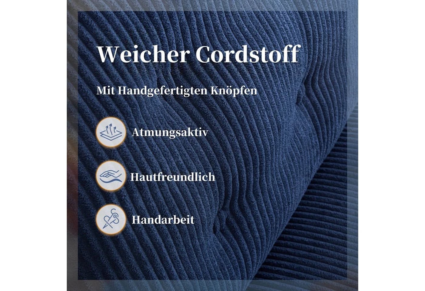IWMH Bürostuhl Dick Ohne Rollen Cordstoff Drehstuhl Blau - Bild 4