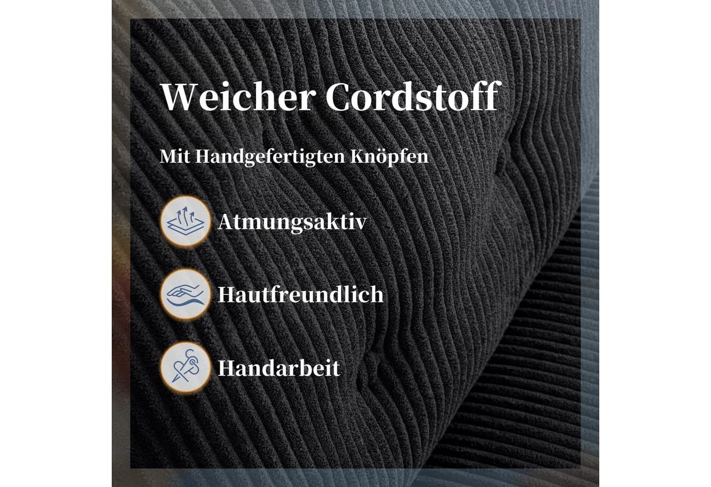 IWMH Chefsessel Dick Schwarz Cordstoff Höhenverstellbar mit Rollen - Bild 4