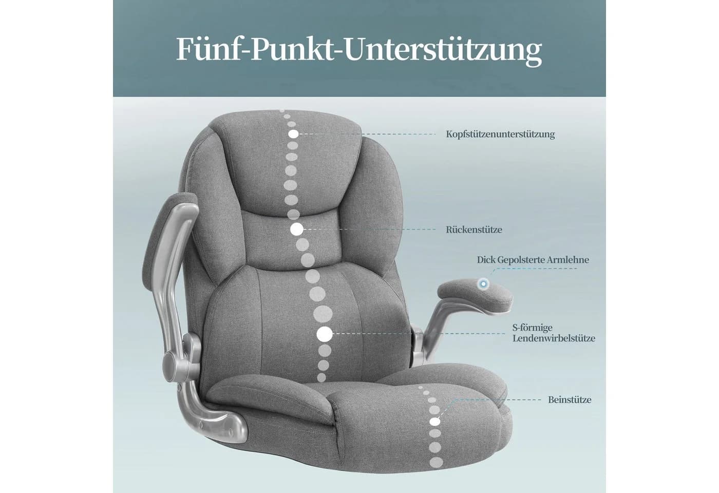 IWMH Chefsessel Grau Ergonomischer Bürostuhl mit klappbaren Armlehnen