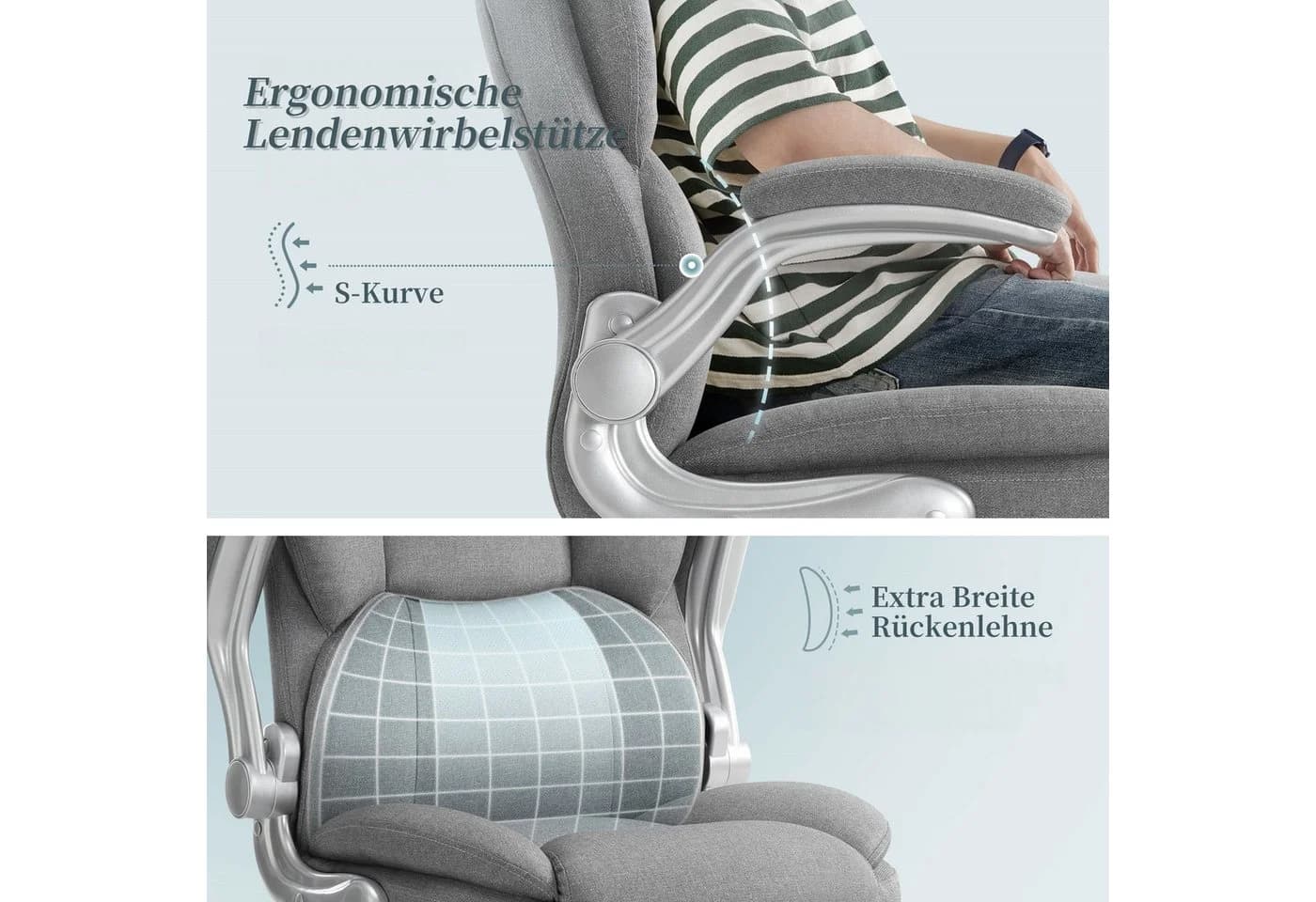 IWMH Chefsessel Grau Ergonomischer Bürostuhl mit klappbaren Armlehnen - Bild 3