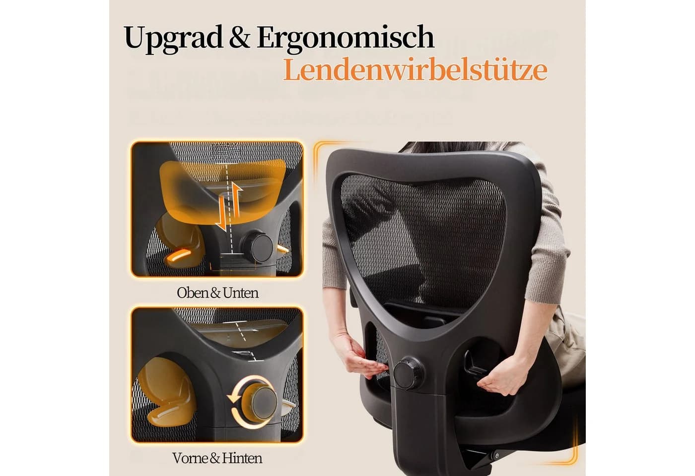 IWMH Bürostuhl Schwarz mit verstellbarer Lendenstütze und Armlehne