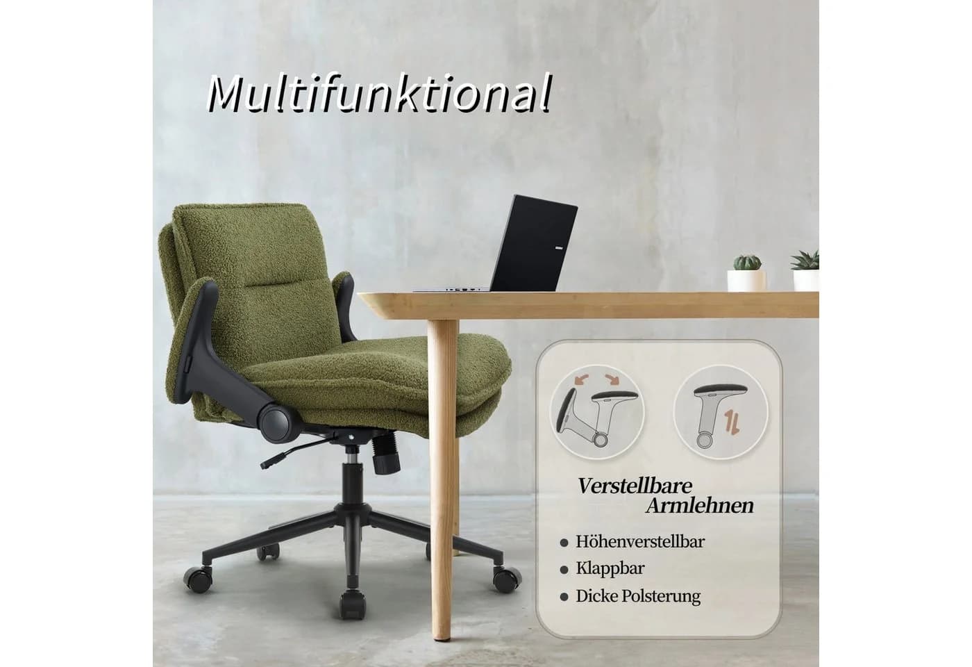 IWMH Bürostuhl mit klappbaren Armlehnen, höhenverstellbar, grün - Bild 3