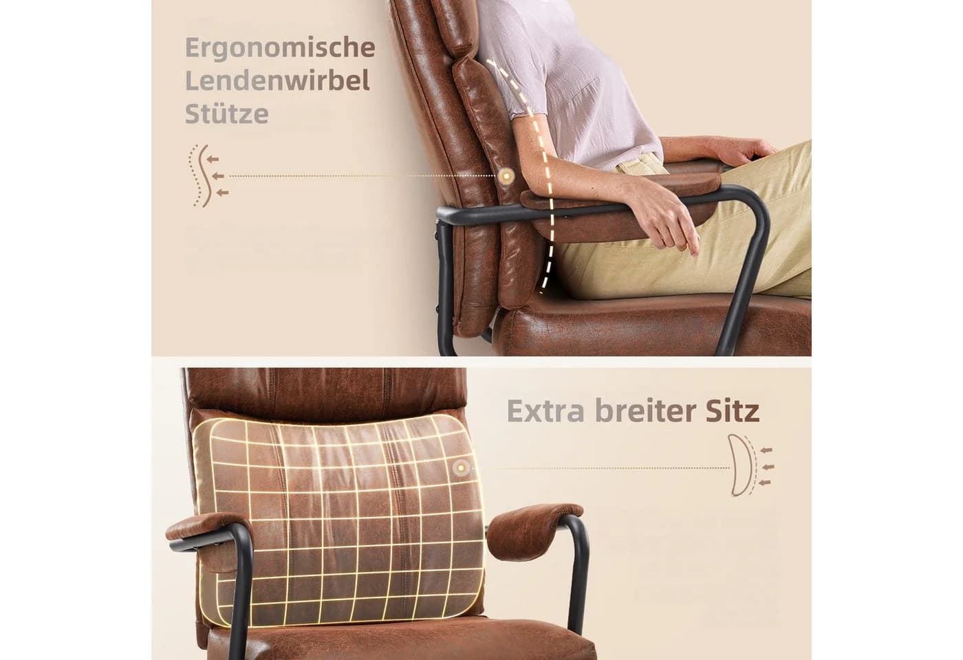 IWMH Bürostuhl Ergonomischer Chefsessel Retro PU-Leder Drehstuhl - Bild 5
