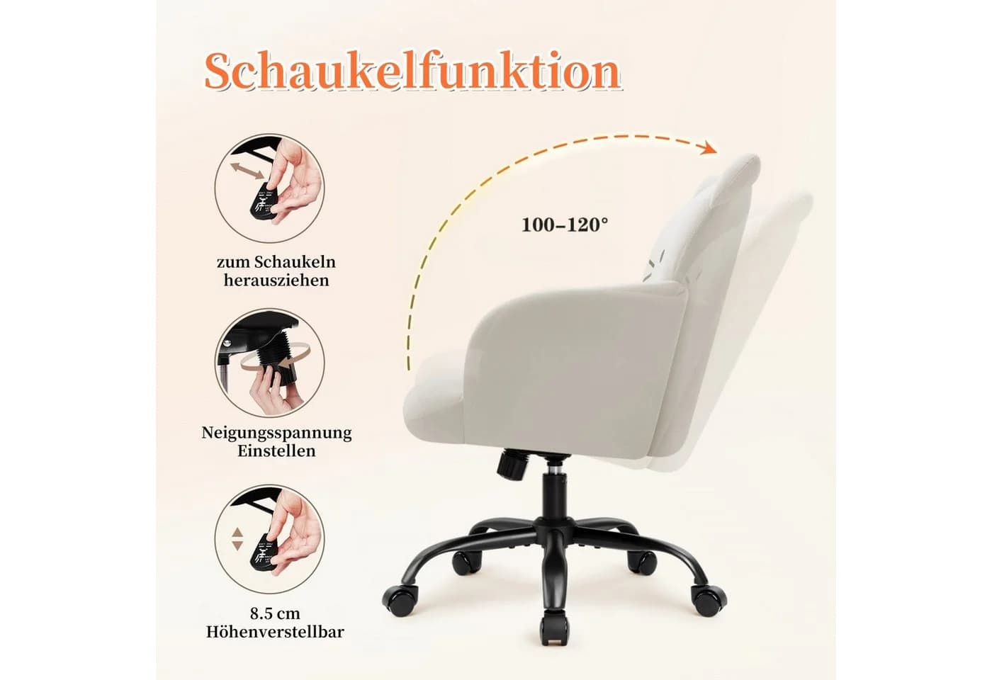 IWMH Drehstuhl Schreibtischstuhl mit Armlehnen, Höhenverstellbar Bürostuhl mit Rollen, Schminkstuhl, Homeoffice Stuhl - Bild 3