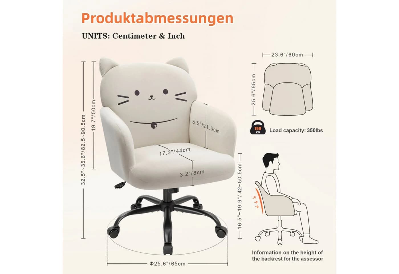 IWMH Drehstuhl Schreibtischstuhl mit Armlehnen, Höhenverstellbar Bürostuhl mit Rollen, Schminkstuhl, Homeoffice Stuhl - Bild 5