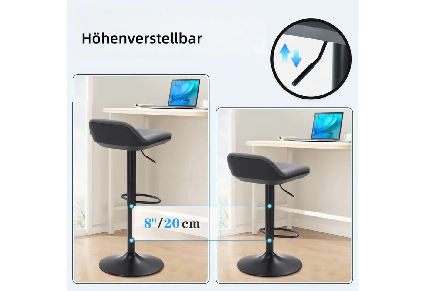 IWMH Drehhocker Höhenverstellbar Bürohocker Schwarz - Bild 3