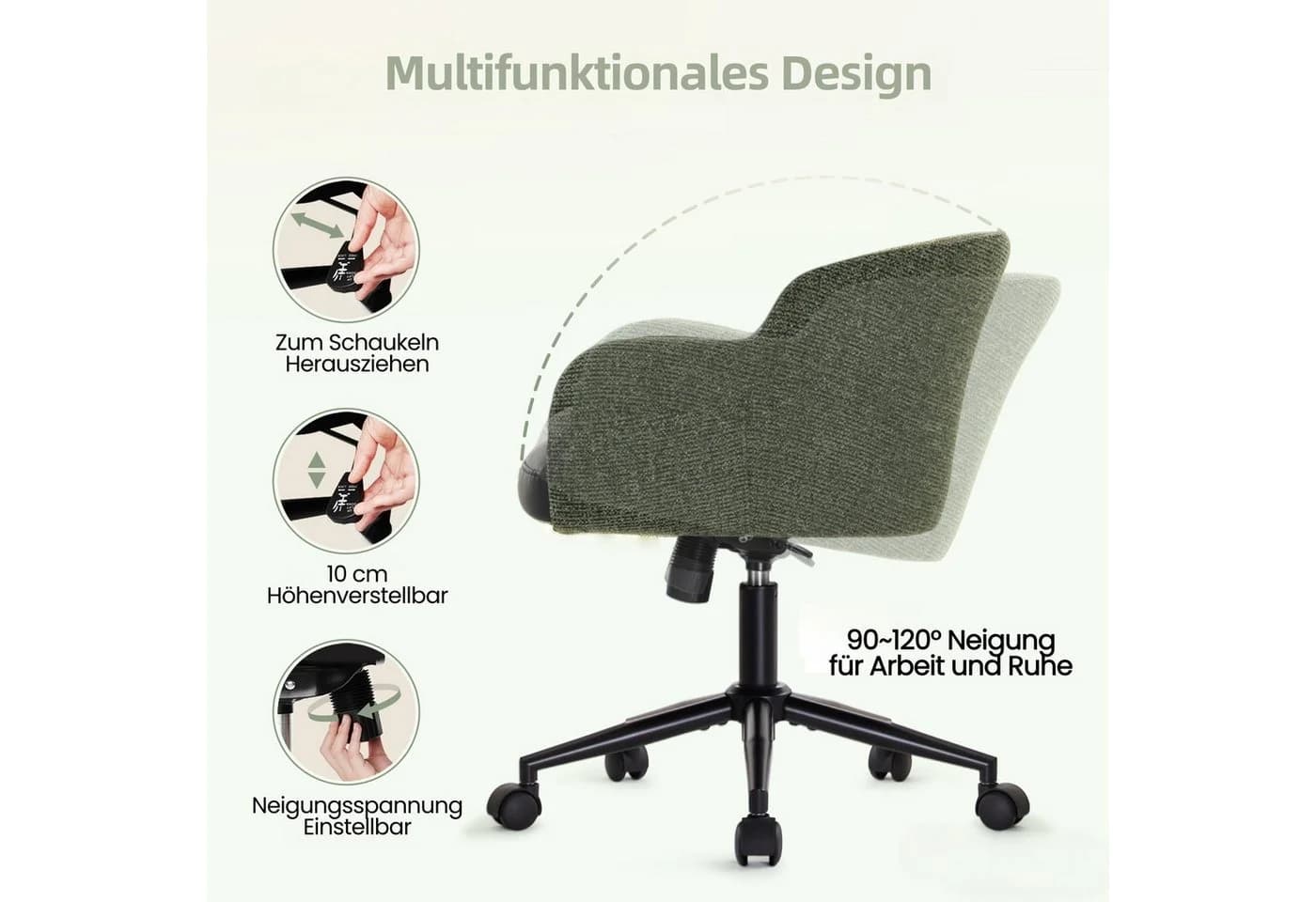 IWMH Bürostuhl Schwarz Höhenverstellbar mit Armlehnen Drehstuhl - Bild 3