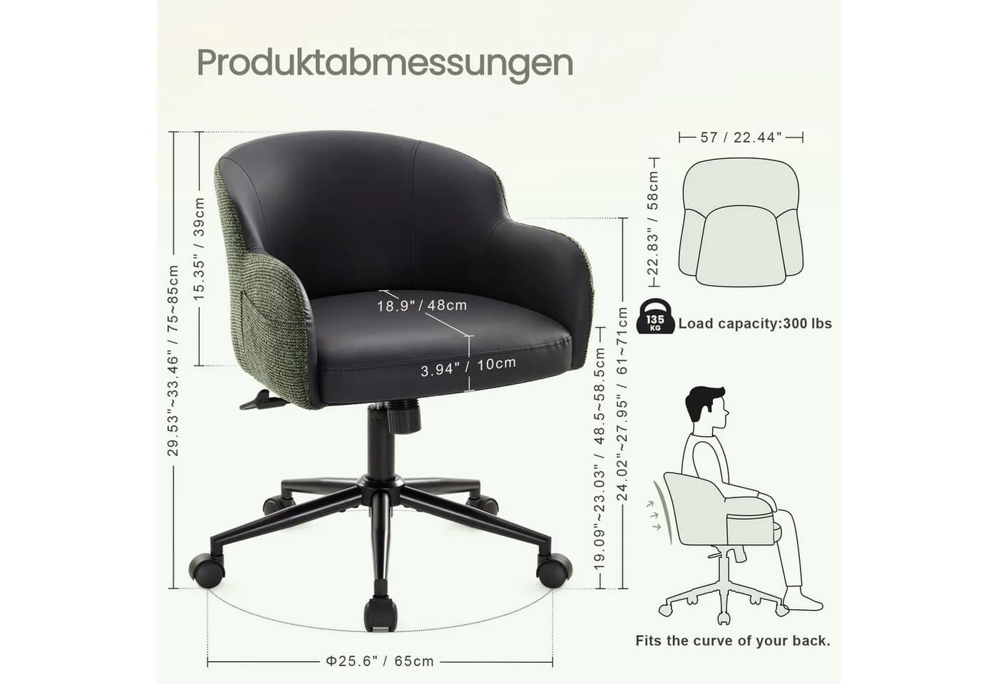 IWMH Bürostuhl Schwarz Höhenverstellbar mit Armlehnen Drehstuhl - Bild 4