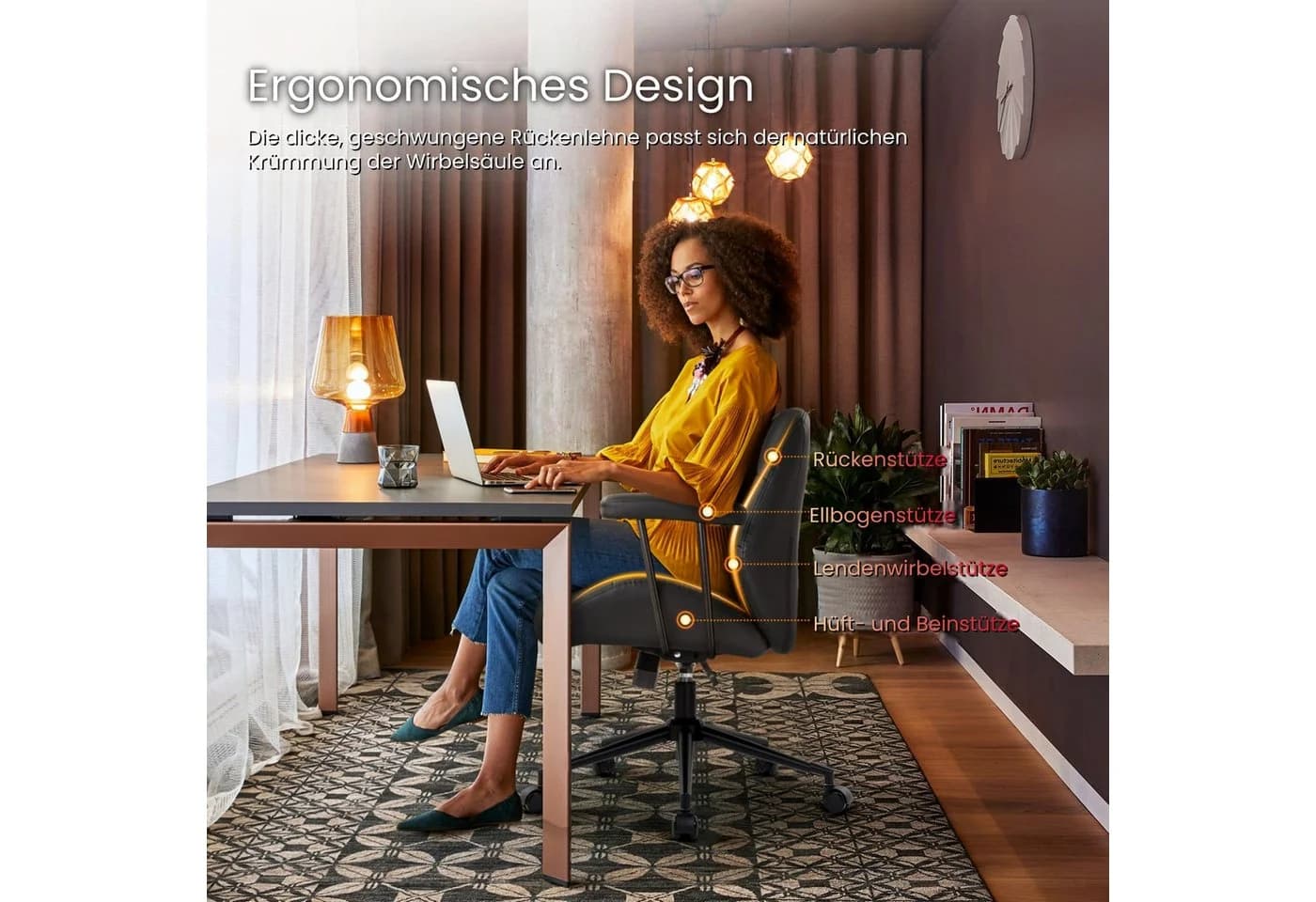 IWMH Bürostuhl Drehstuhl Schwarz Ergonomisch mit abnehmbaren Armlehnen - Bild 3