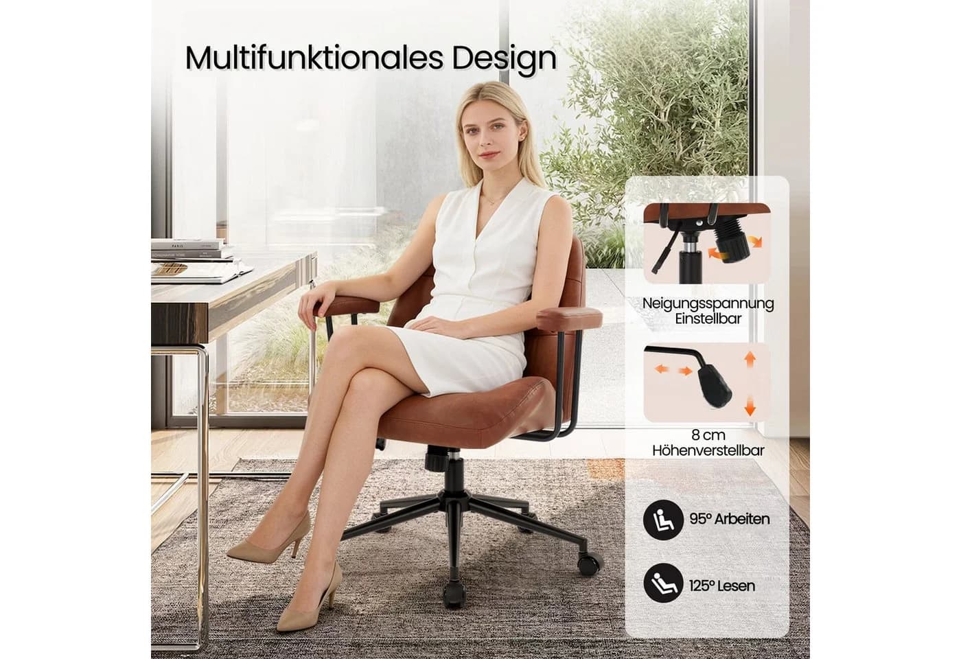 IWMH Bürostuhl Drehstuhl mit abnehmbarer Armlehne Braun