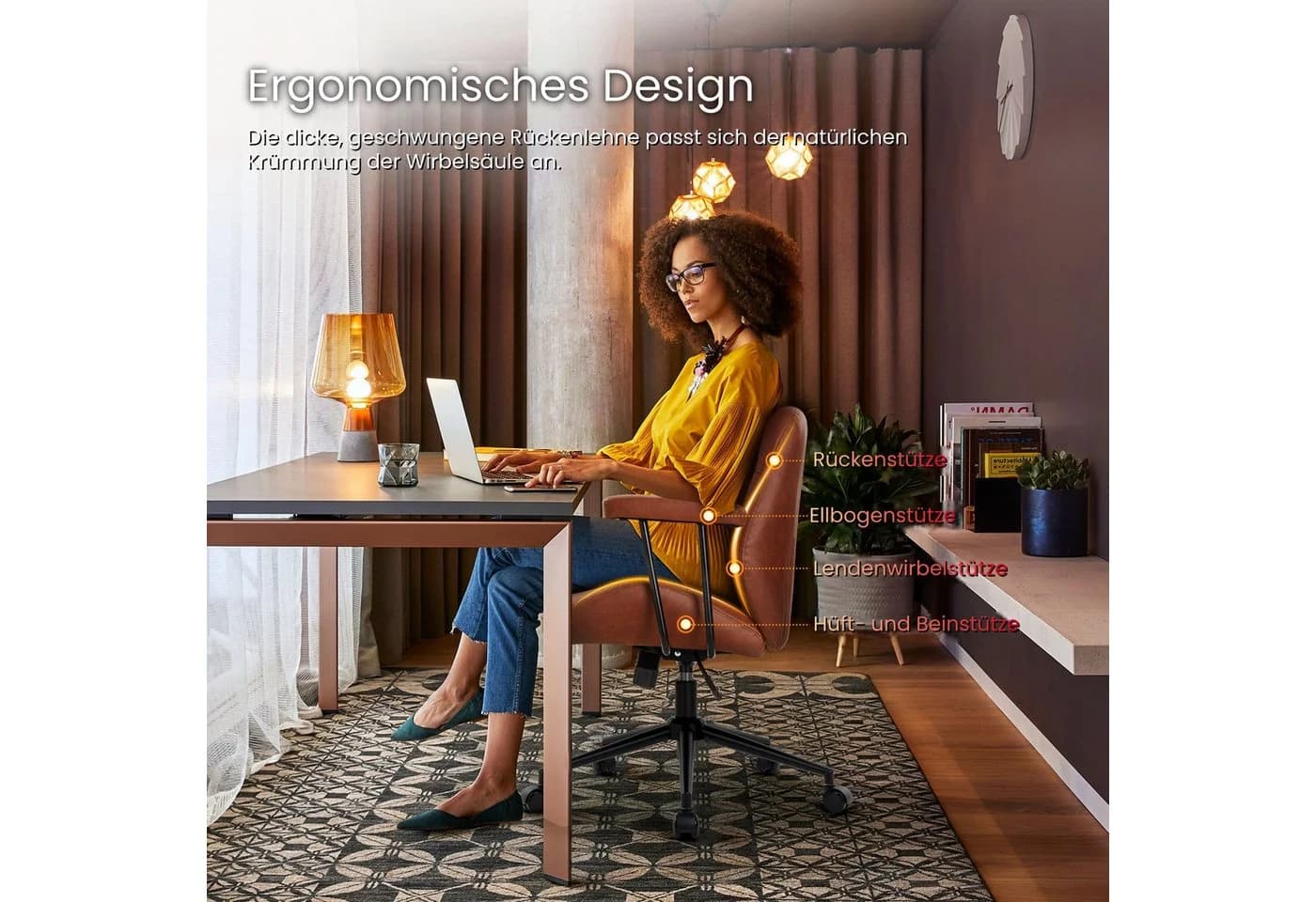 IWMH Bürostuhl Drehstuhl mit abnehmbarer Armlehne Braun - Bild 3