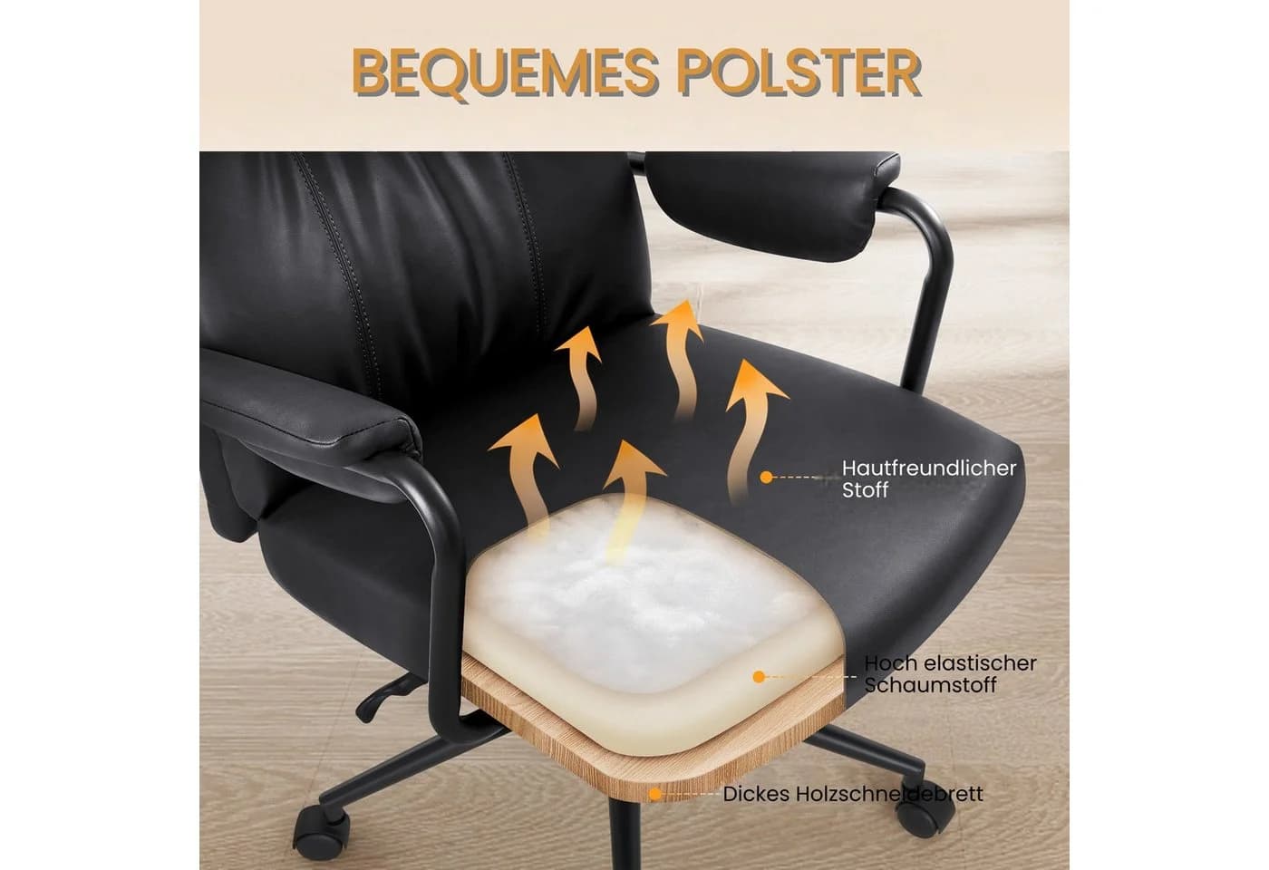 IWMH Bürostuhl Ergonomischer Chefsessel Retro PU-Leder Schwarz - Bild 3