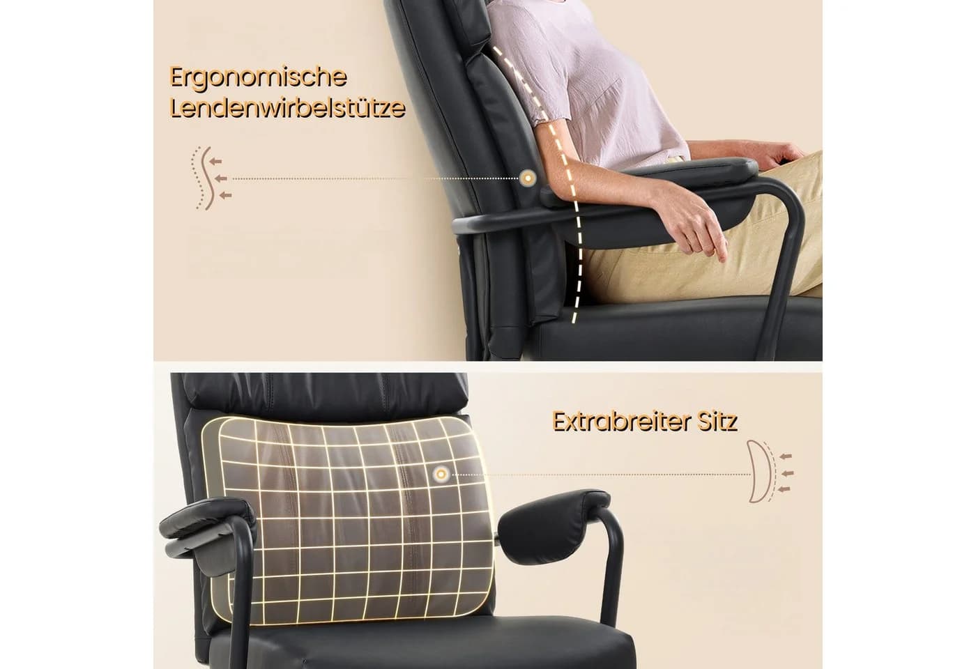 IWMH Bürostuhl Ergonomischer Chefsessel Retro PU-Leder Schwarz - Bild 5