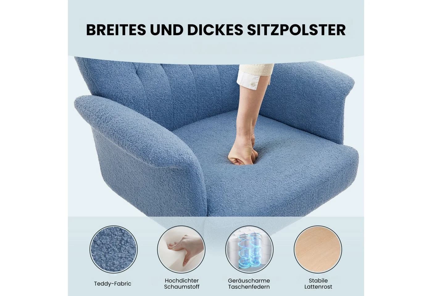 IWMH Bürostuhl Höhenverstellbar Blau Teddystoff - Bild 5