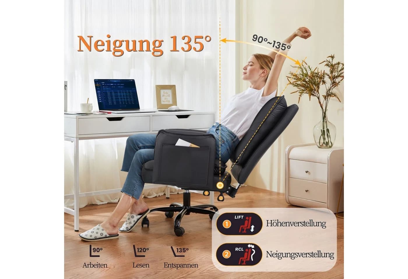 IWMH Chefsessel Ergonomisch PU-Leder Schwarz Höhenverstellbar - Bild 4