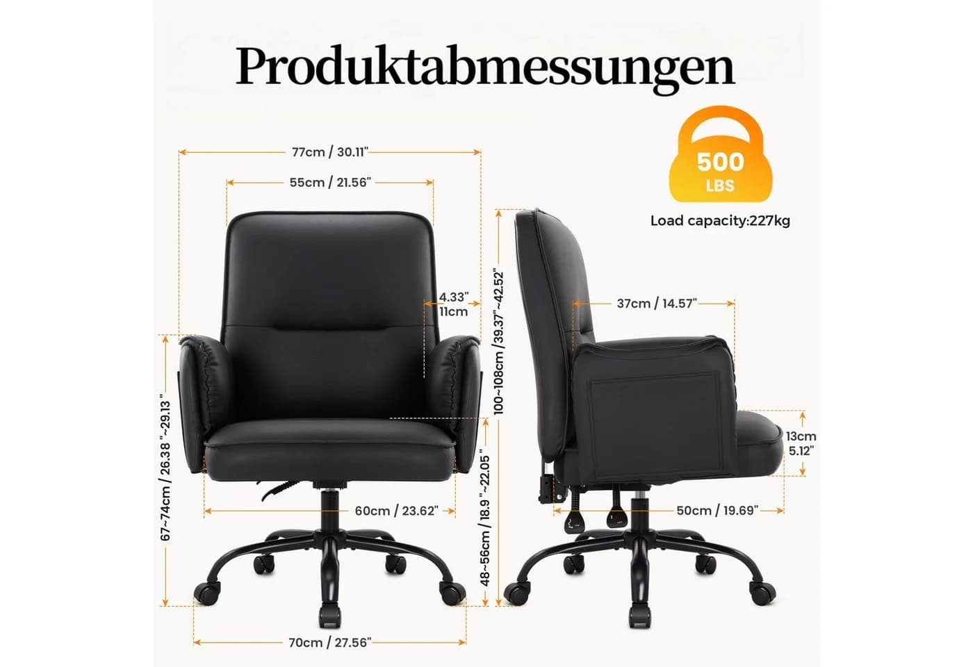 IWMH Chefsessel Ergonomisch PU-Leder Schwarz Höhenverstellbar - Bild 5