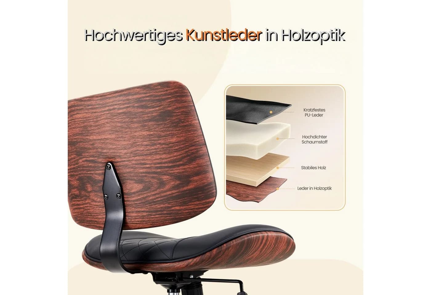 IWMH Bürostuhl Höhenverstellbar Schwarz Kunstleder ohne Armlehne