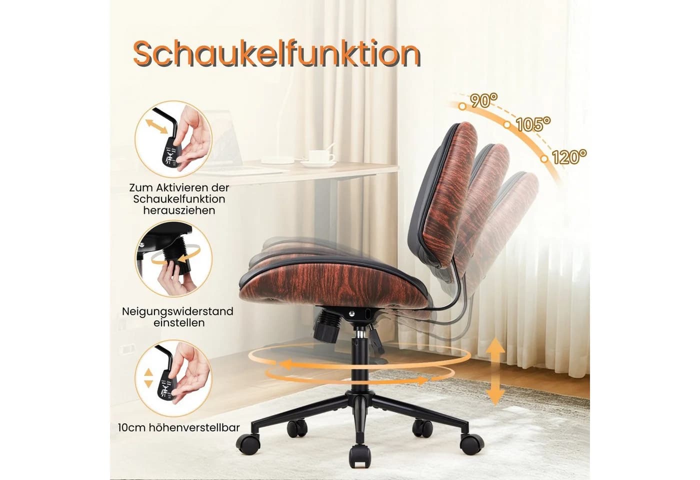 IWMH Bürostuhl Höhenverstellbar Schwarz Kunstleder ohne Armlehne - Bild 3