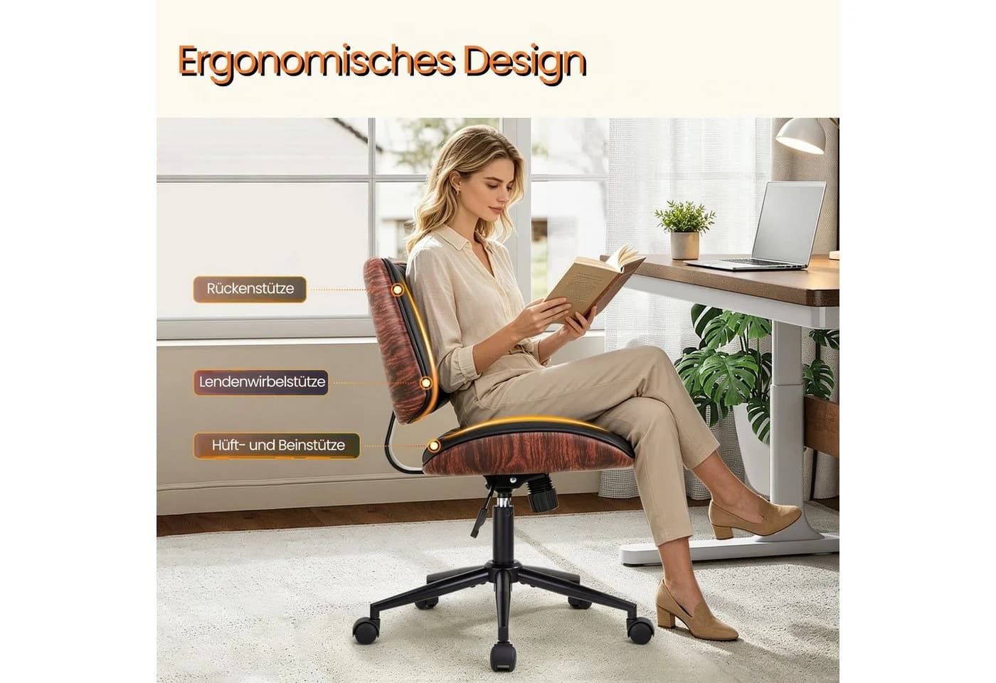 IWMH Bürostuhl Höhenverstellbar Schwarz Kunstleder ohne Armlehne - Bild 4