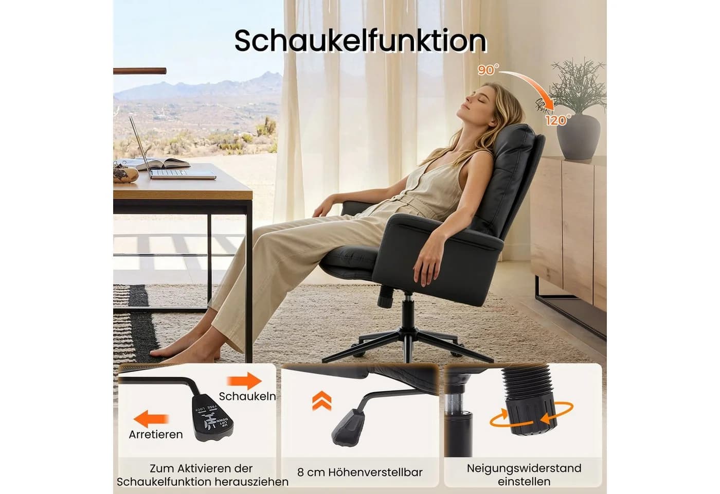 IWMH Chefsessel Ergonomisch Bürostuhl Schwarz Kunstleder