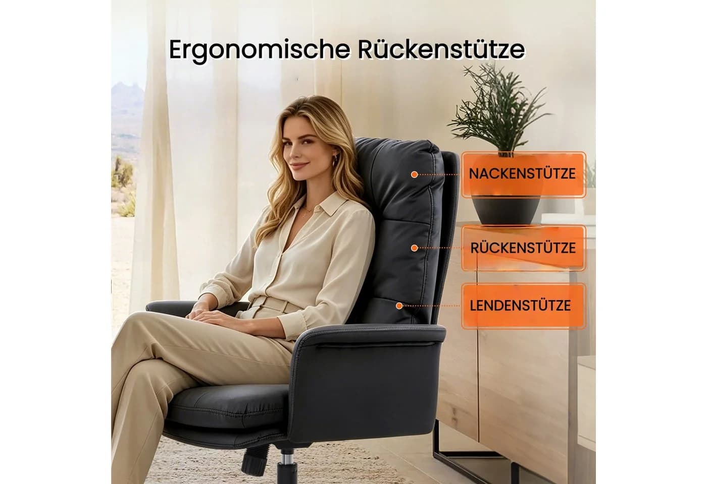 IWMH Chefsessel Ergonomisch Bürostuhl Schwarz Kunstleder - Bild 3