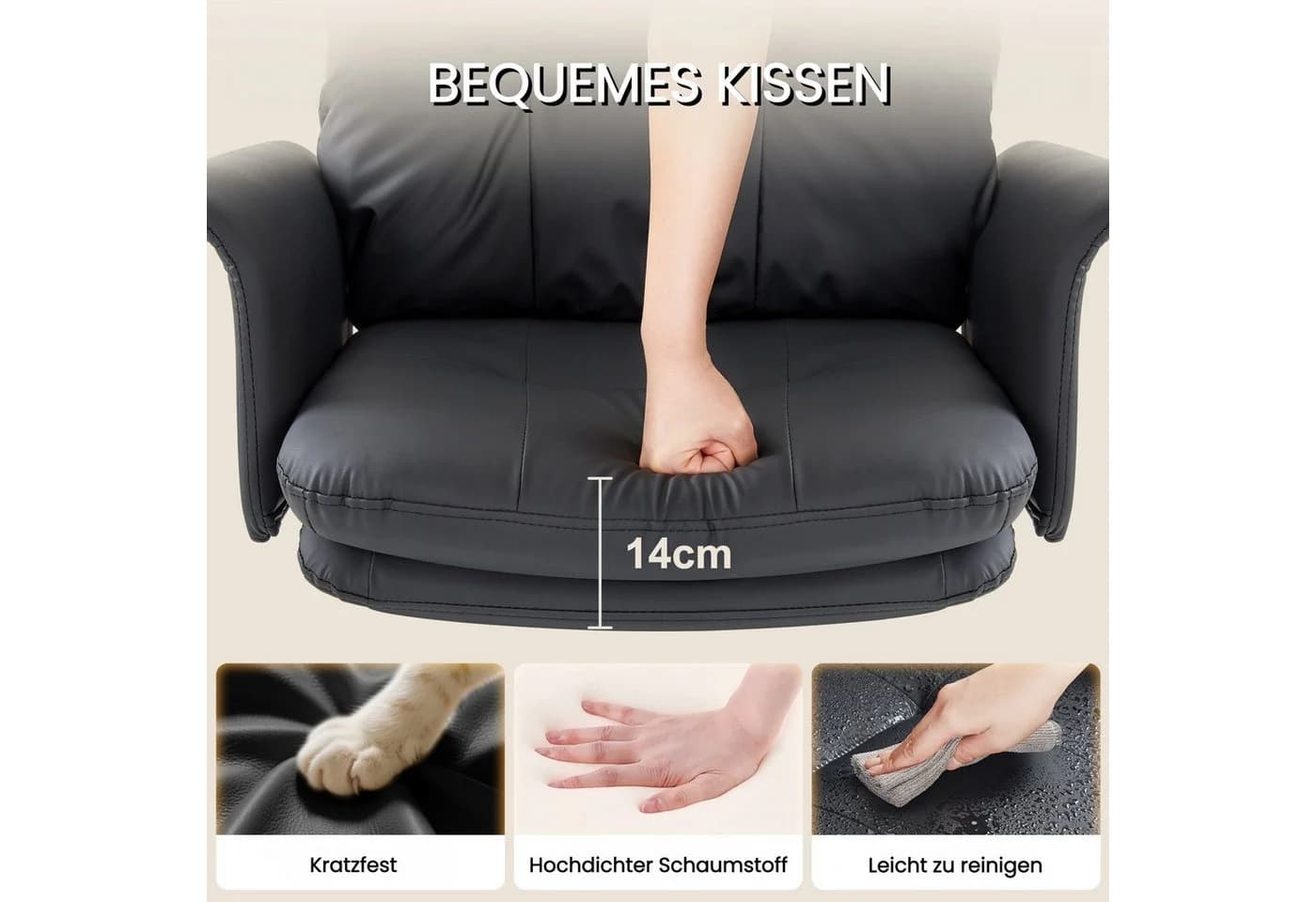 IWMH Chefsessel Ergonomisch Bürostuhl Schwarz Kunstleder - Bild 4