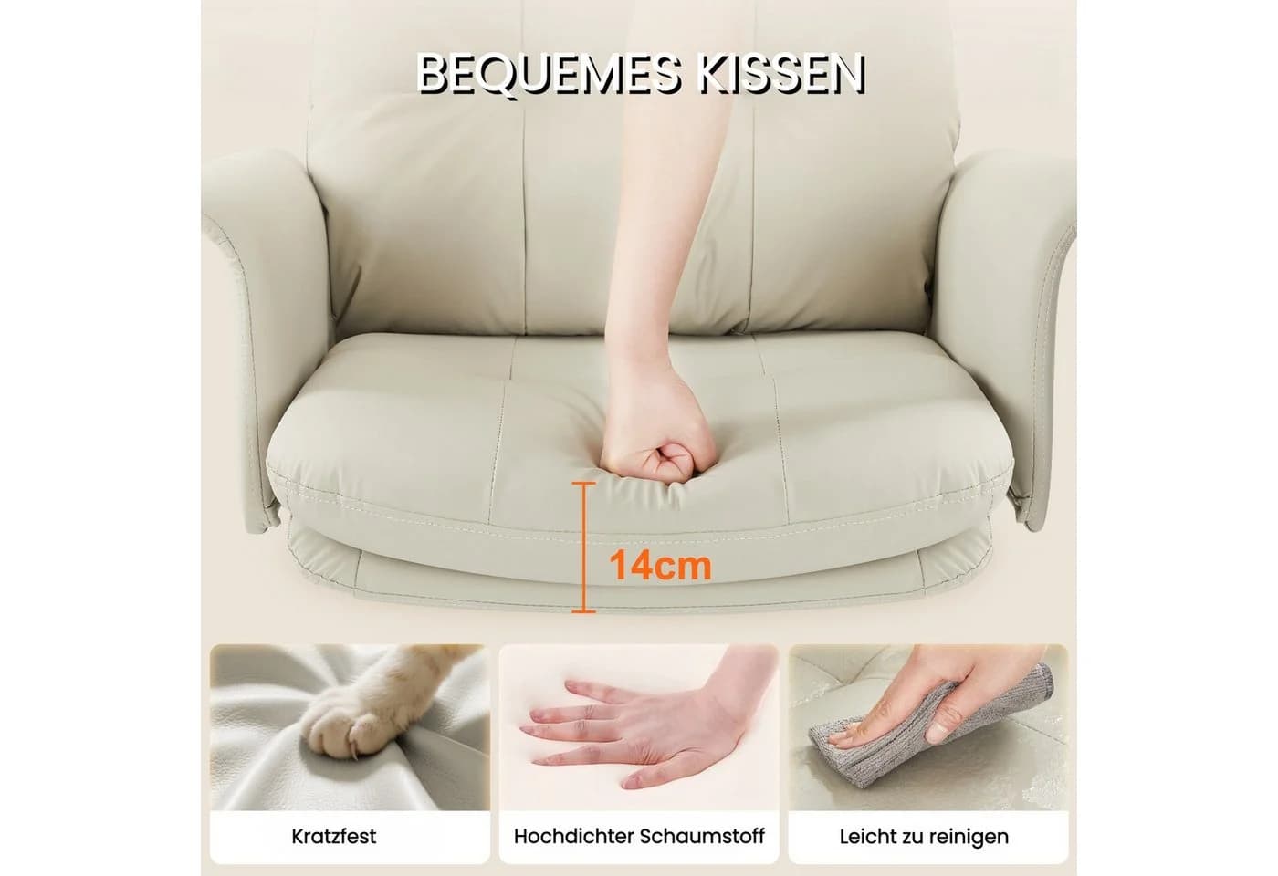 IWMH Chefsessel Ergonomisch Bürostuhl Beige Kunstleder - Bild 4