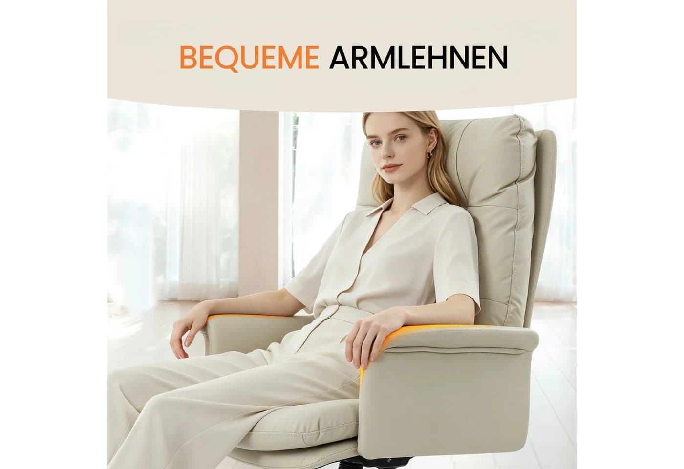 IWMH Chefsessel Ergonomisch Bürostuhl Beige Kunstleder - Bild 5