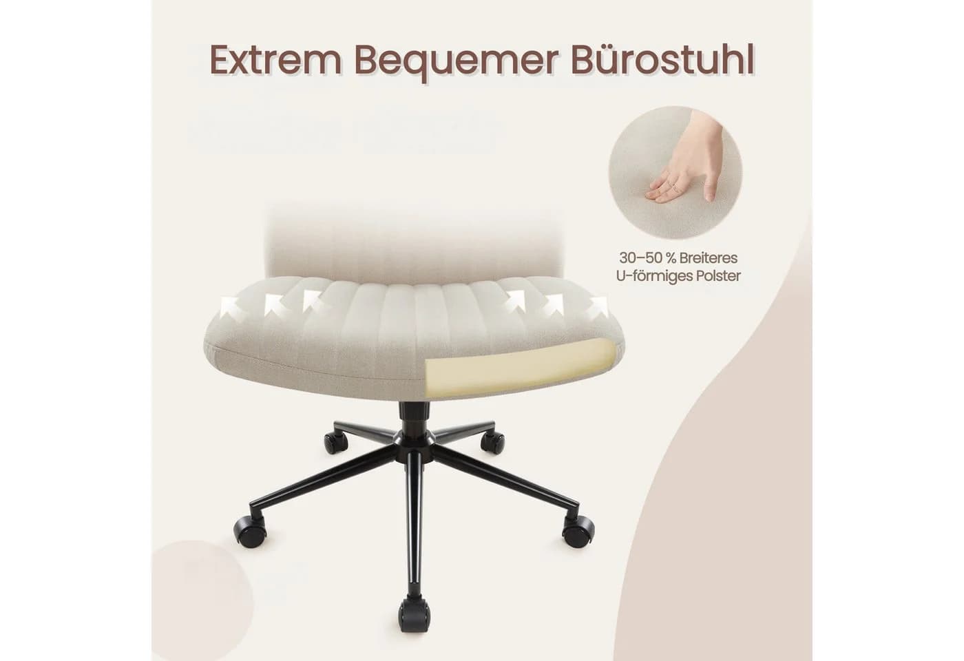 Intimate WM Heart Bürostuhl Beige Ohne Armlehnen Mit Rollen - Bild 4