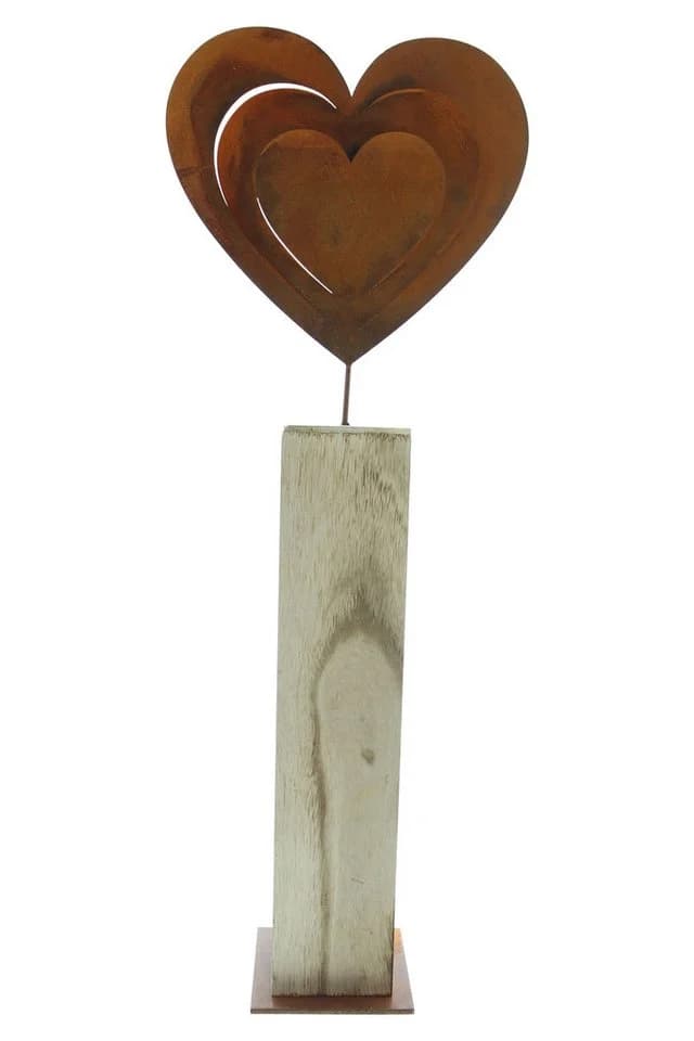 Dekoleidenschaft Dekosäule "Rostherz" Holz Blockform 72 cm Metallherz Eingangsdeko