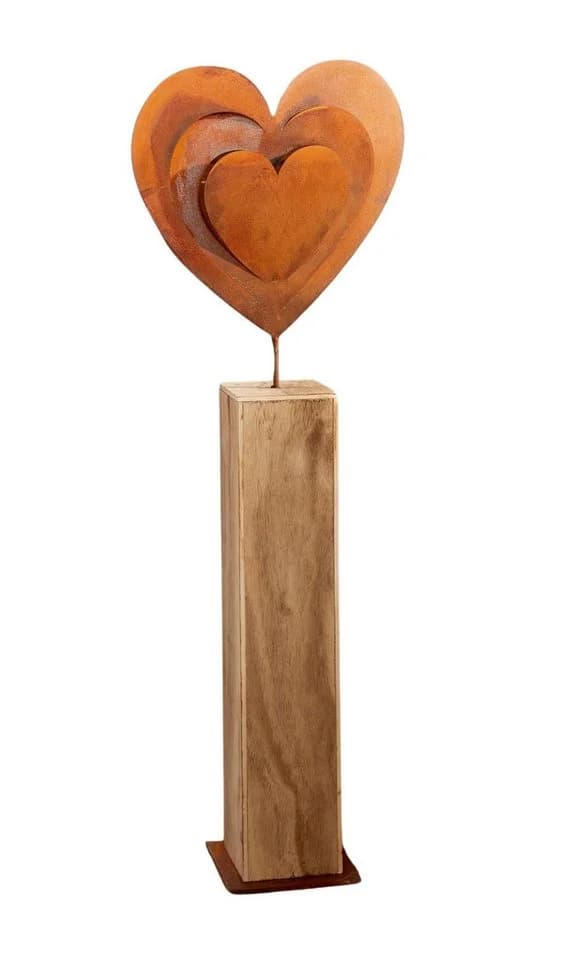Dekoleidenschaft Dekosäule "Rostherz" Holz Blockform 72 cm Metallherz Eingangsdeko - Bild 2