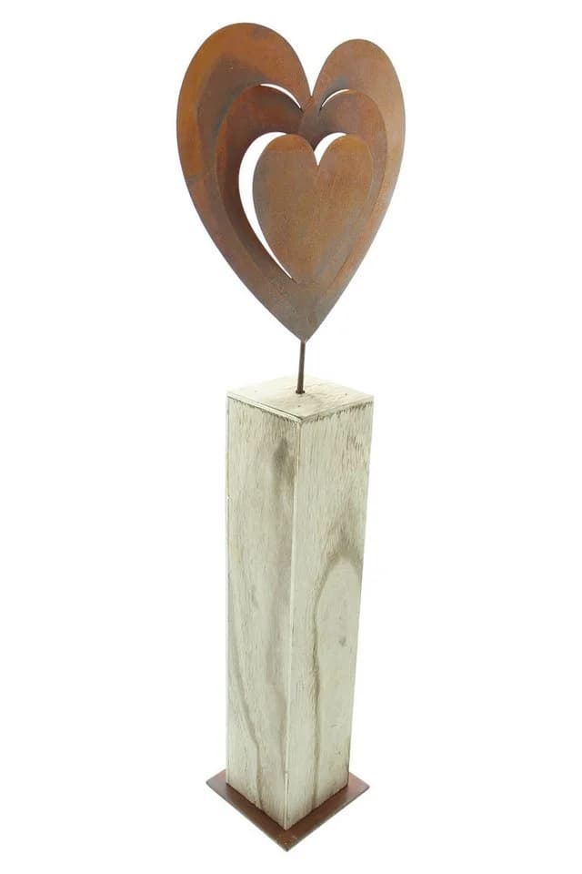 Dekoleidenschaft Dekosäule "Rostherz" Holz Blockform 72 cm Metallherz Eingangsdeko - Bild 4