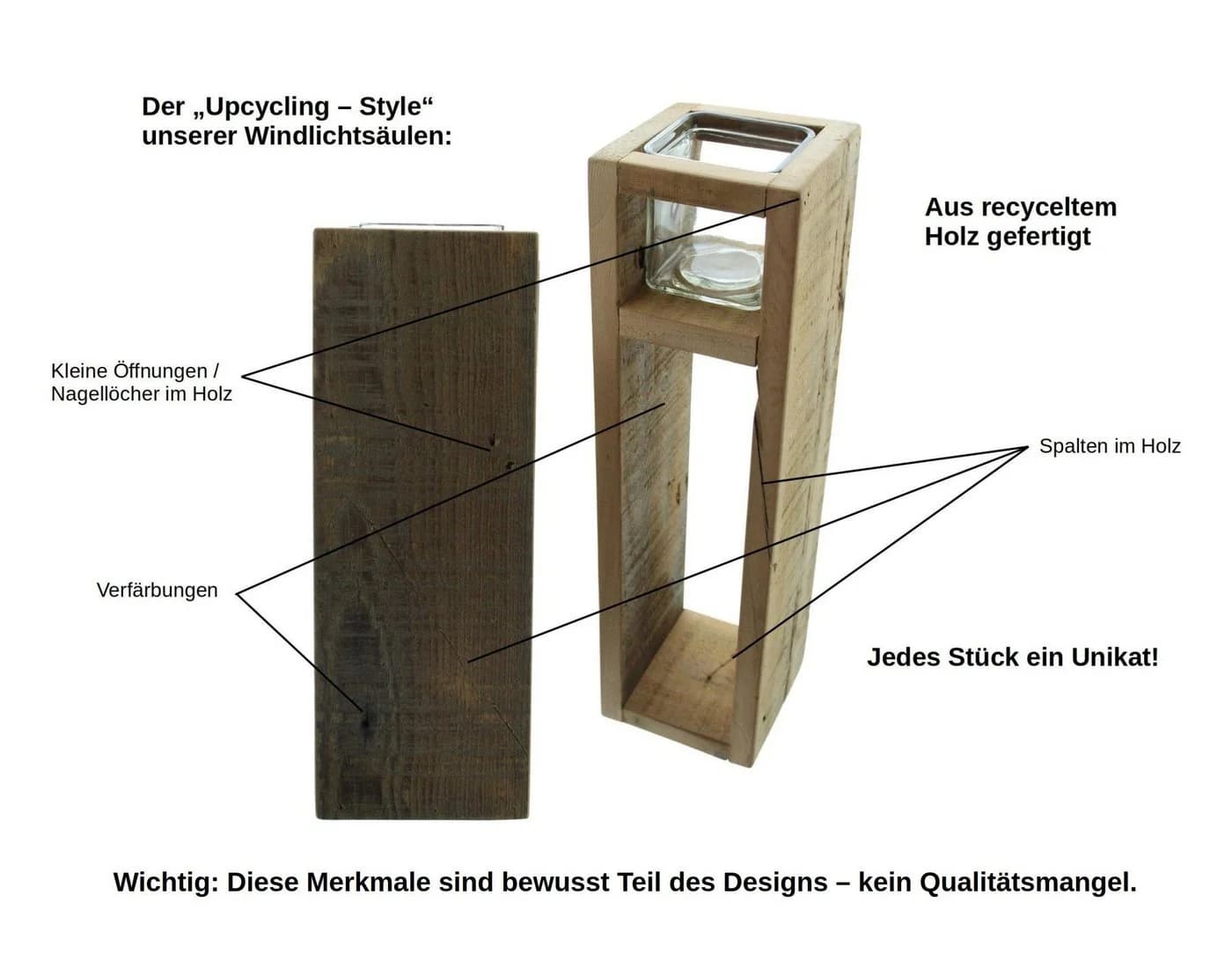 Dekoleidenschaft Bodenwindlicht Wood 2er-Set Rustikal Holz Glas